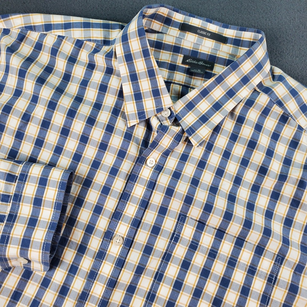 Eddie Bauer Plaid Button Down Shirt Mens XL Classic Fit Dress Shirt
